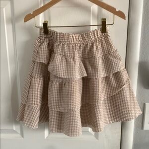 Gingham Tiered Skirt - Tan